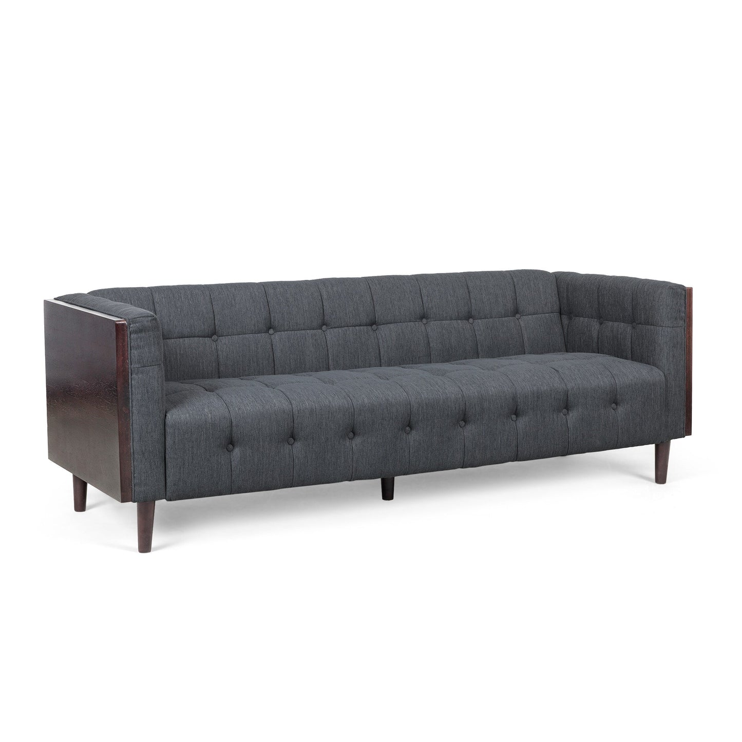 31.5 Button Tufted 3-seater Sofa with Wood Legs and Rubberwood Frame for Living Room