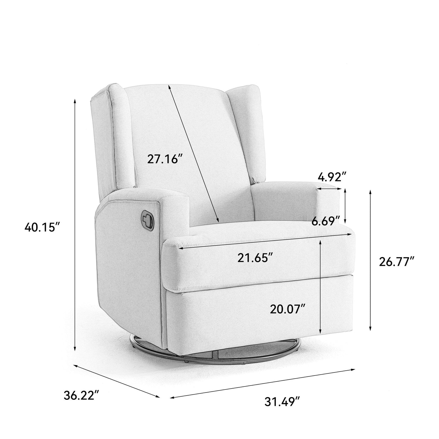 31'' W Wingback Manual Glider Swivel Rocker Recliner Nursery Chair