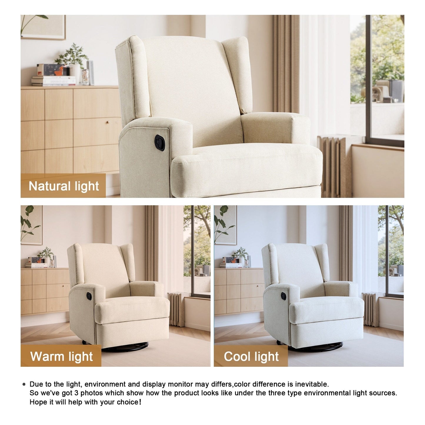 31'' W Wingback Manual Glider Swivel Rocker Recliner Nursery Chair