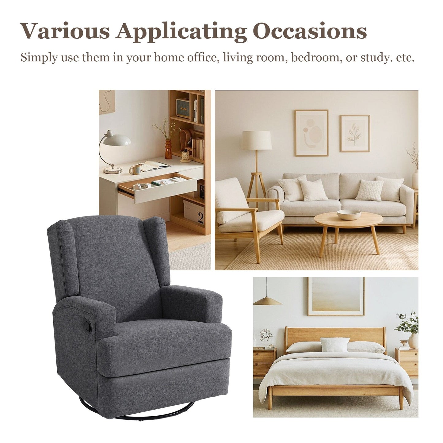 31'' W Wingback Manual Glider Swivel Rocker Recliner Nursery Chair