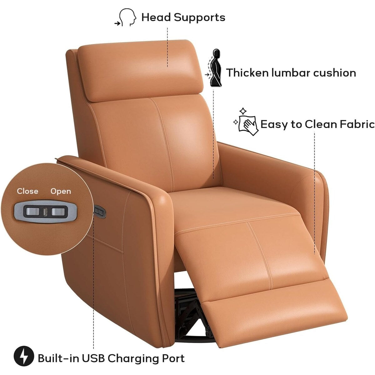32.3'' Wide Power Swivel Rocker Recliner Chairwith USB Ports
