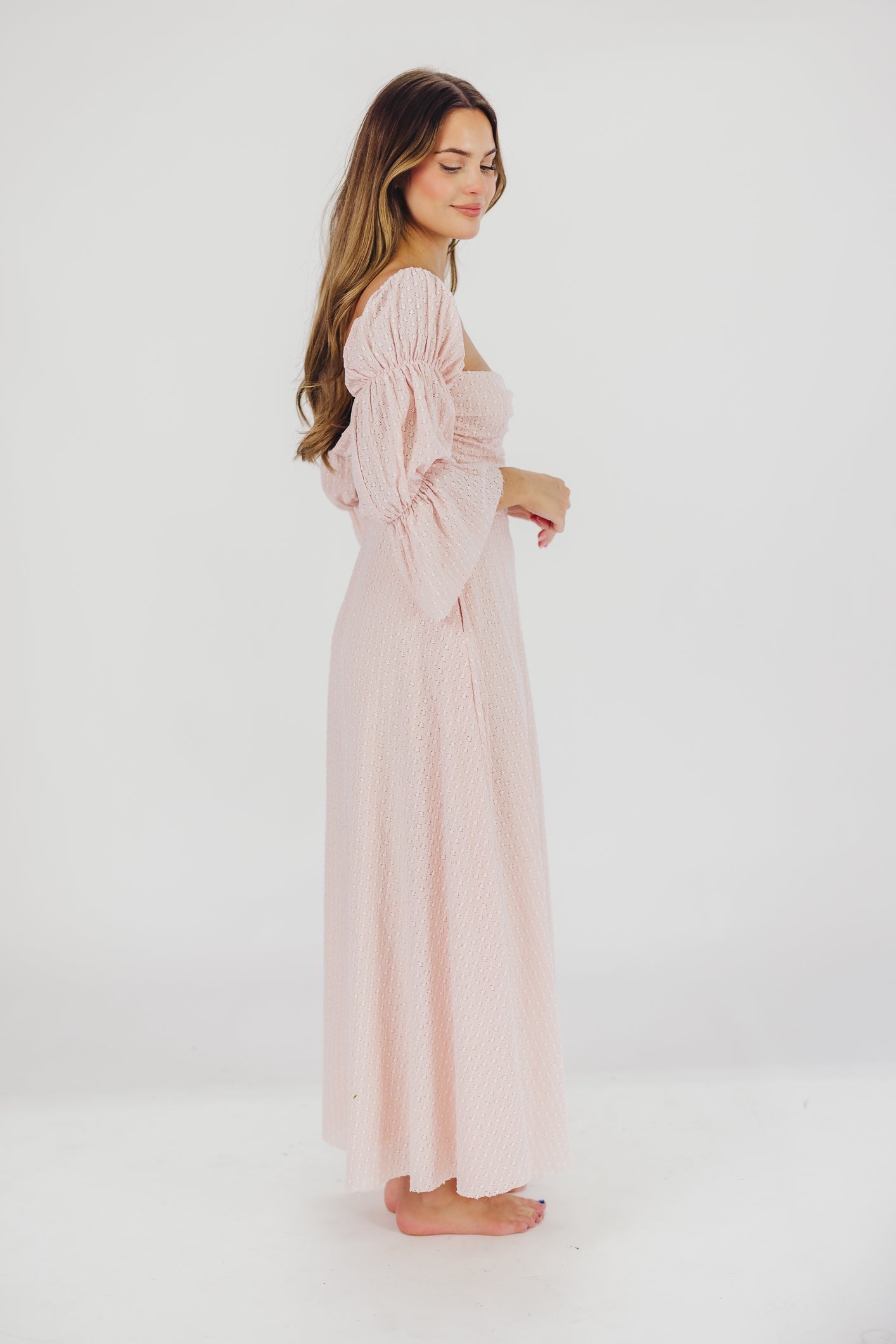 Corrine Tiered Sleeve Maxi Dress with Pockets in Ballerina Pink - Bump Friendly