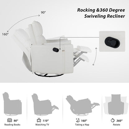 32 Nursing Rocker Recliner,Swivel Glider with 2 Pillows,Comfort Chair