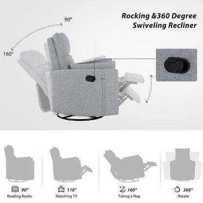 32 Nursing Rocker Recliner,Swivel Glider with 2 Pillows,Comfort Chair