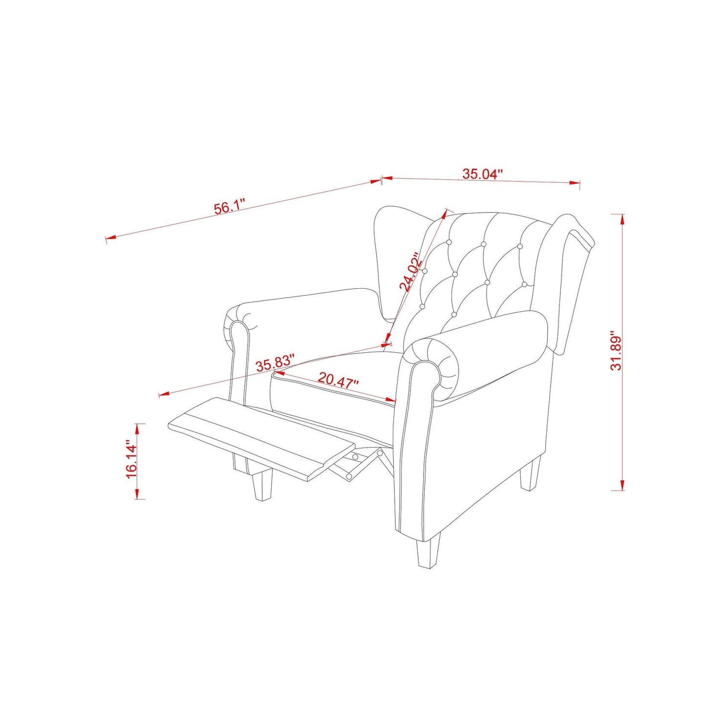 35.04 Adjustable Tufted Arm Chair with Sturdy Legs