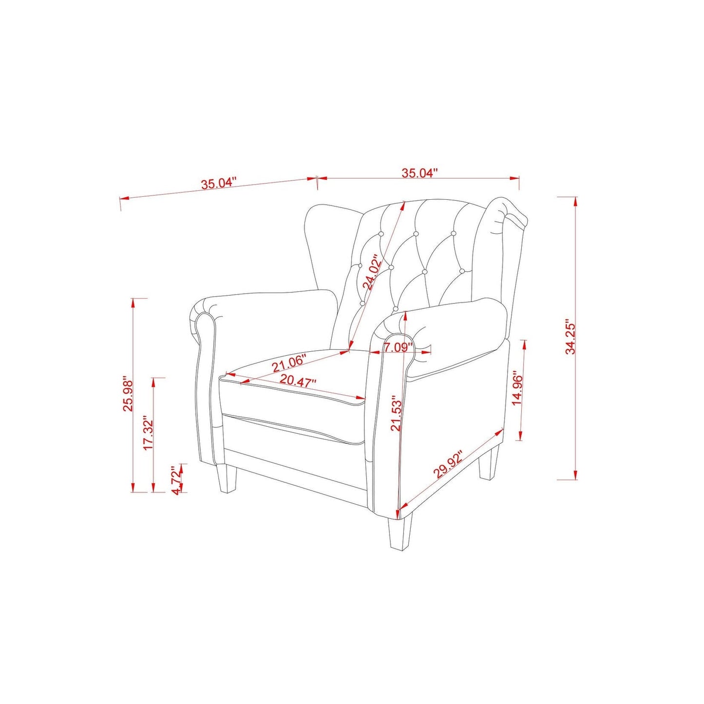 35.04 Adjustable Tufted Arm Chair with Sturdy Legs