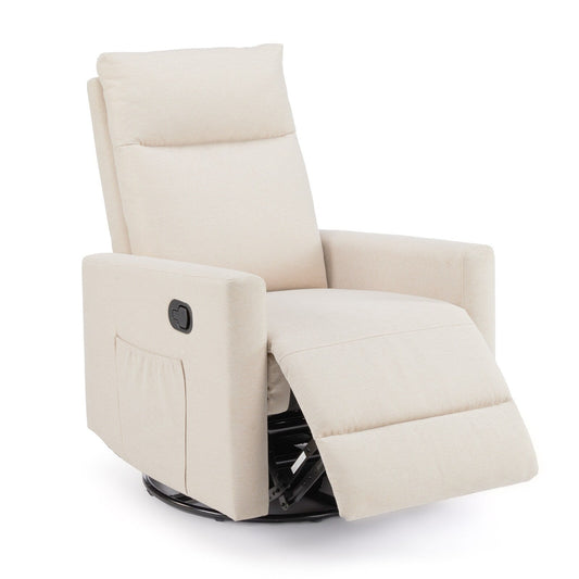360 Swivel Glider Chair Linen Upholstery Manual Recliner Chair Adjustable Single Sofa for Nursery Living Room or Bedroom