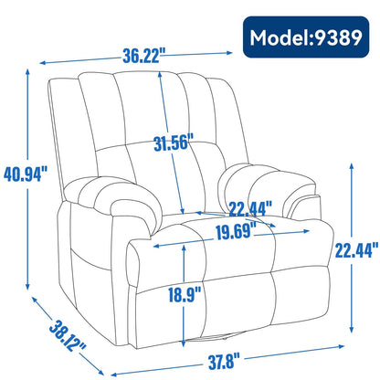 360 Swivel Manual Recliner Chair Adjustable Rocking Lounge Chair Oversized Single Sofa for Living Room