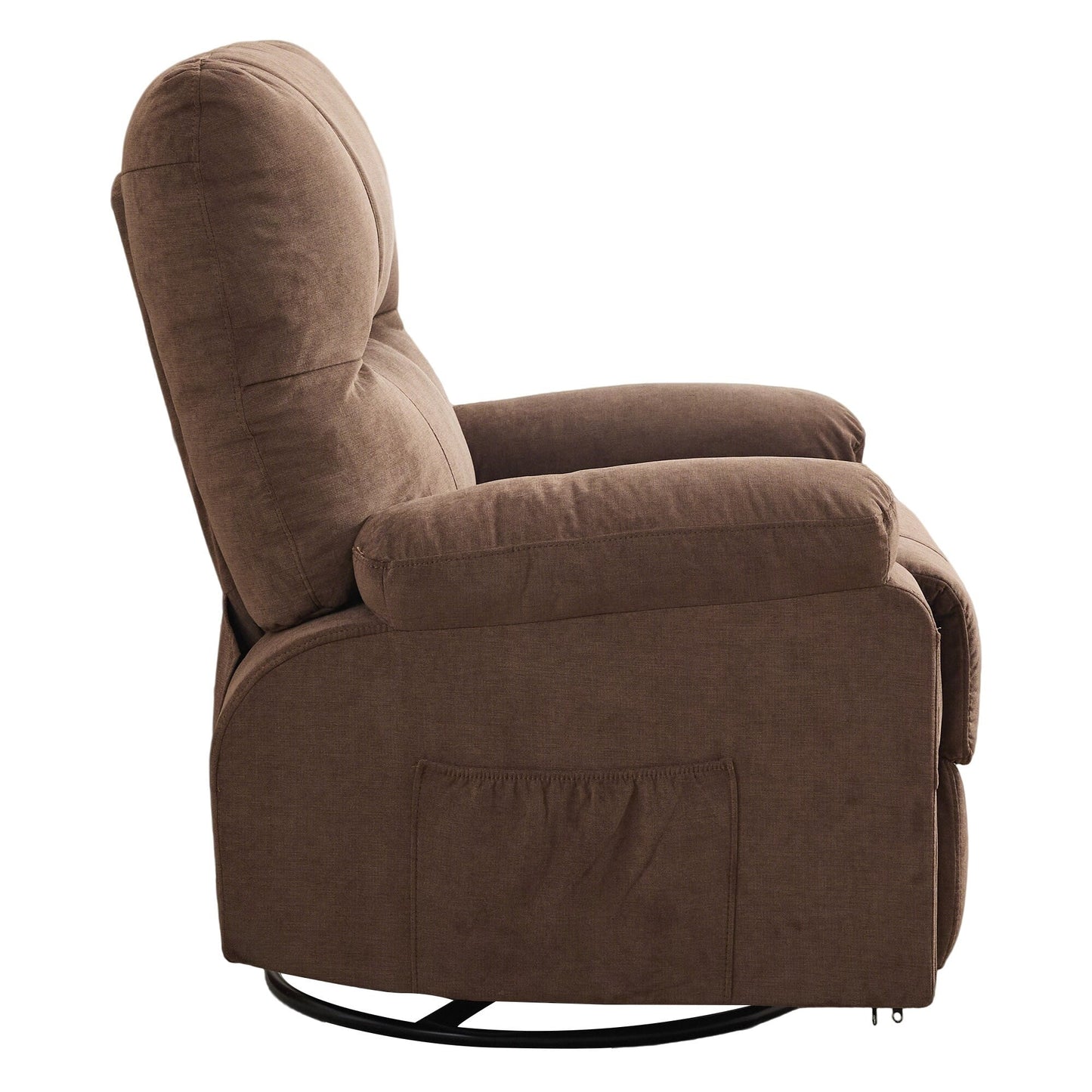 360 Swivel Manual Recliner Single Sofa Chair Fabric Lounge Chair with Pull Out Footrest and Side Pockets