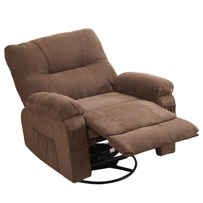 360 Swivel Manual Recliner Single Sofa Chair Fabric Lounge Chair with Pull Out Footrest and Side Pockets