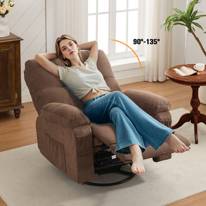 360 Swivel Manual Recliner Single Sofa Chair Fabric Lounge Chair with Pull Out Footrest and Side Pockets