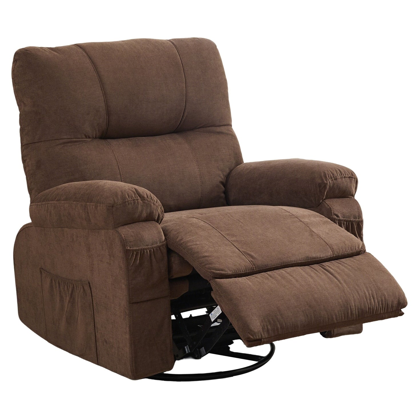 360 Swivel Manual Recliner Single Sofa Chair Fabric Lounge Chair with Pull Out Footrest and Side Pockets