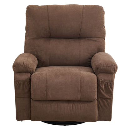 360 Swivel Manual Recliner Single Sofa Chair Fabric Lounge Chair with Pull Out Footrest and Side Pockets