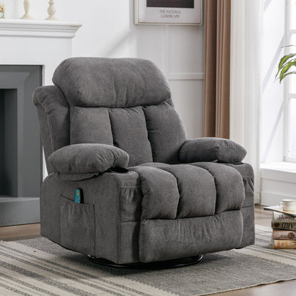 360 Swivel Massage Heat Manual Recliner Fabric Single Lounge Chair with USB Charging and Double Cup Holders