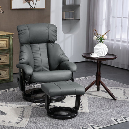 360 Swivel PU Leather Manual Massage Recliner Chair with Footrest, Adjustable Backrest and 10 Point Vibration