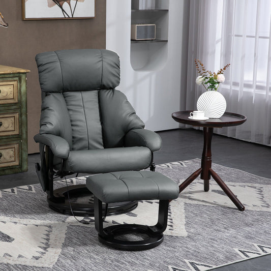 360 Swivel PU Leather Manual Massage Recliner Chair with Footrest, Adjustable Backrest and 10 Point Vibration
