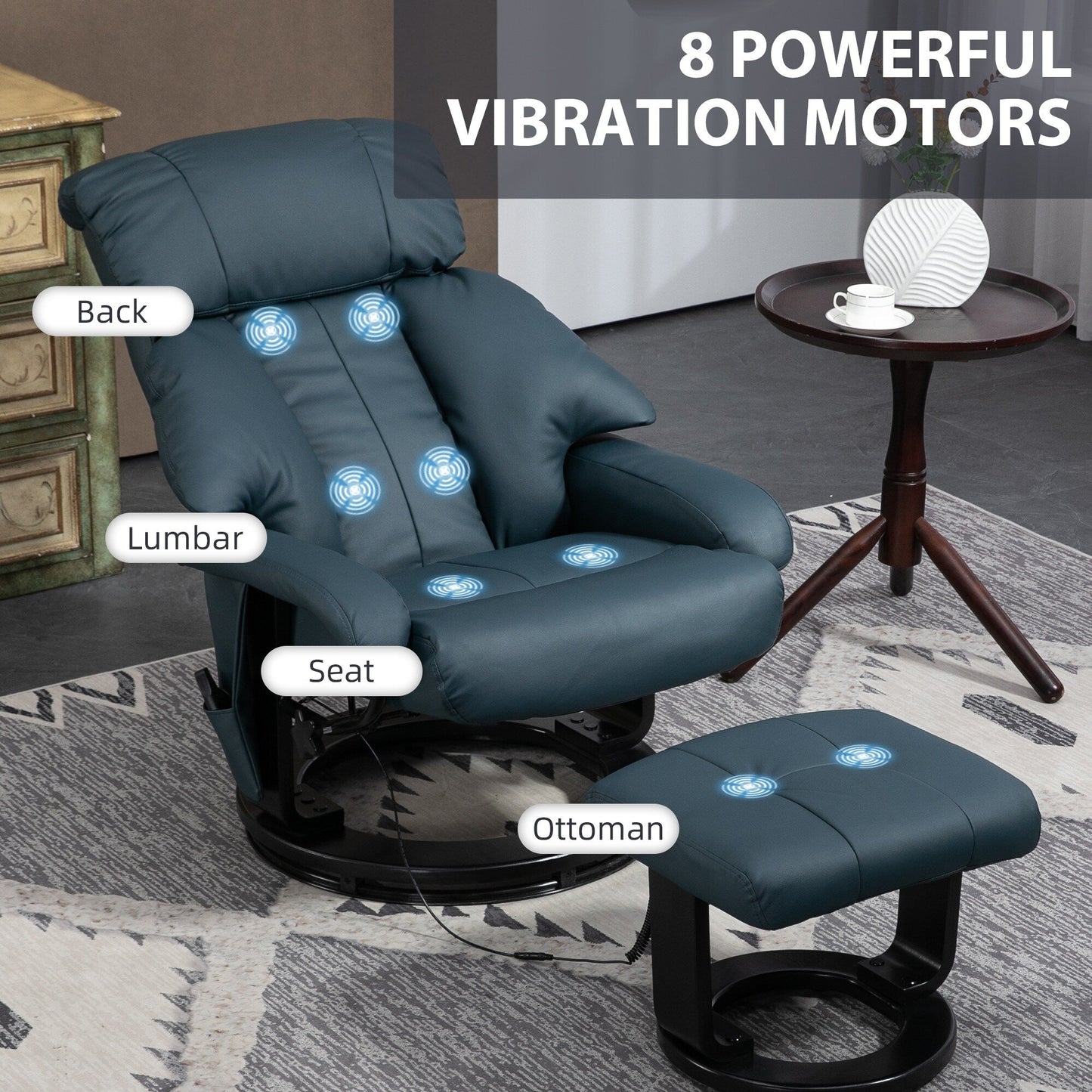 360 Swivel PU Leather Manual Massage Recliner Chair with Footrest, Adjustable Backrest and 10 Point Vibration