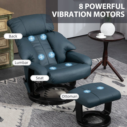 360 Swivel PU Leather Manual Massage Recliner Chair with Footrest, Adjustable Backrest and 10 Point Vibration