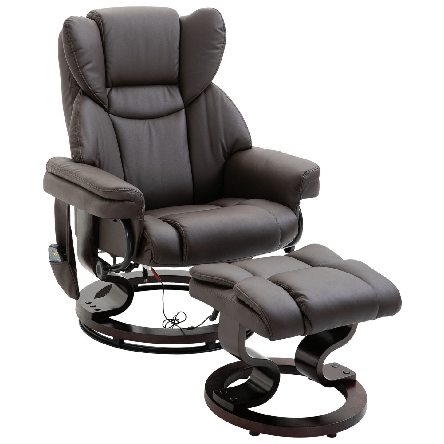 360 Swivel PU Leather Massage Recliner Chair with 10 Vibration Points, Adjustable Backrest and Footrest