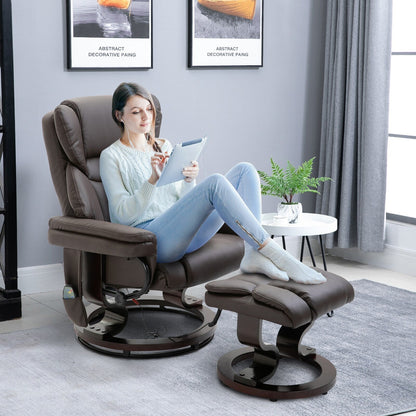 360 Swivel PU Leather Massage Recliner Chair with 10 Vibration Points, Adjustable Backrest and Footrest