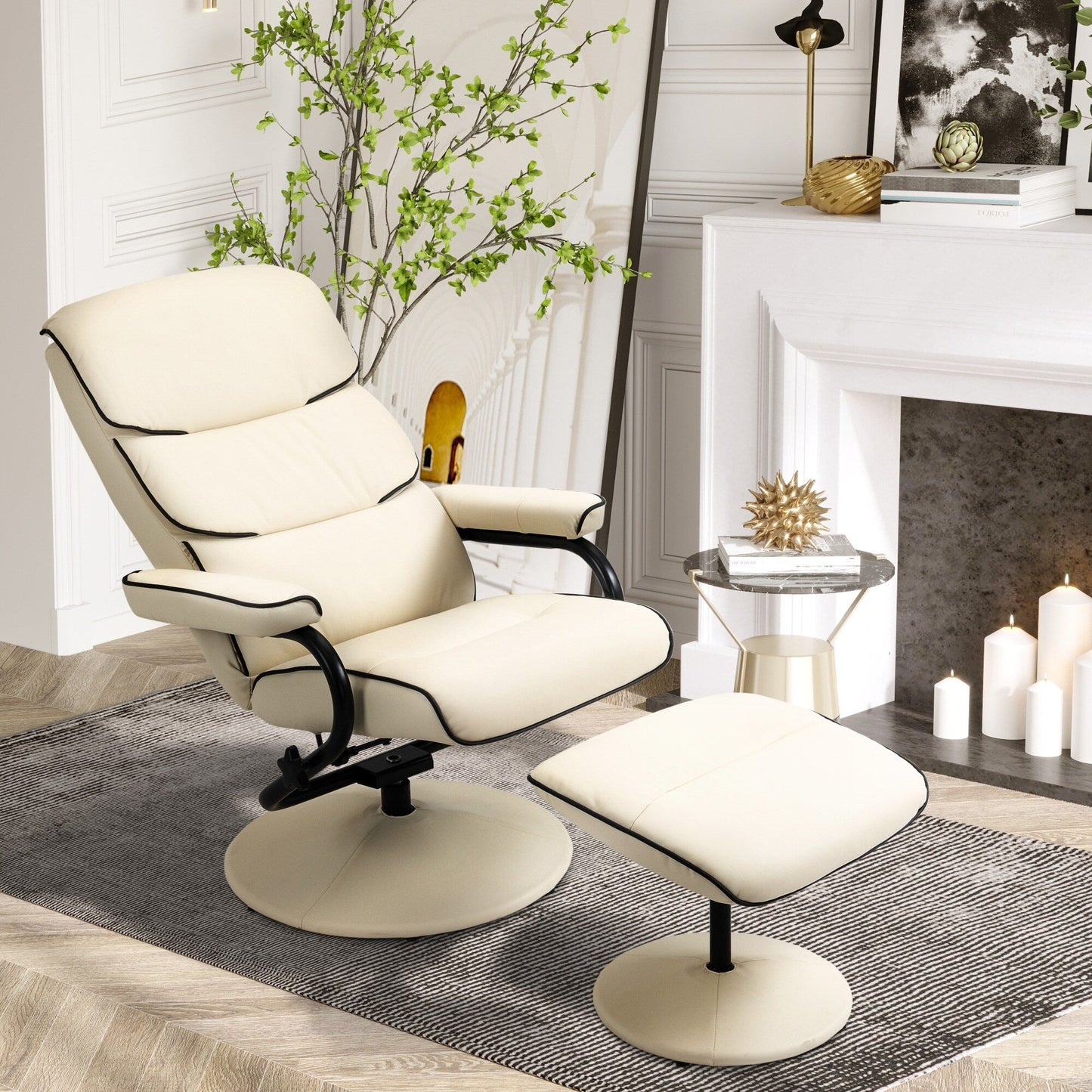 360 Swivel PU Leather Recliner Adjustable Lounge Chair High Back Armchair with Ottoman and Thick Foam Padding