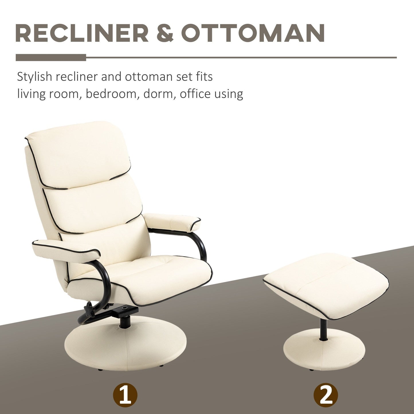 360 Swivel PU Leather Recliner Adjustable Lounge Chair High Back Armchair with Ottoman and Thick Foam Padding