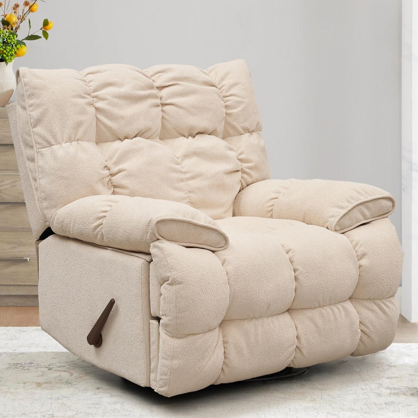 360 Swivel Recliner Upholstery Fabric Glider Rocker Recliner Single Lazy Sofa with Lumbar Support for Living Room