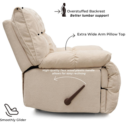 360 Swivel Recliner Upholstery Fabric Glider Rocker Recliner Single Lazy Sofa with Lumbar Support for Living Room