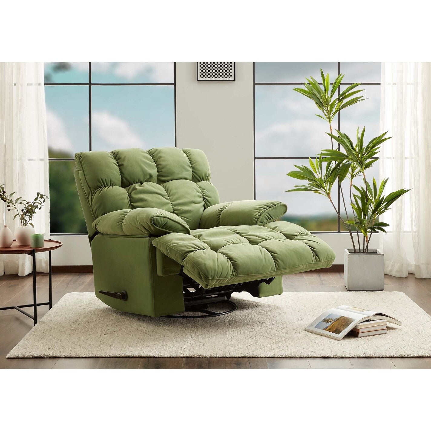 360 Swivel Recliner Upholstery Fabric Glider Rocker Recliner Single Lazy Sofa with Lumbar Support for Living Room