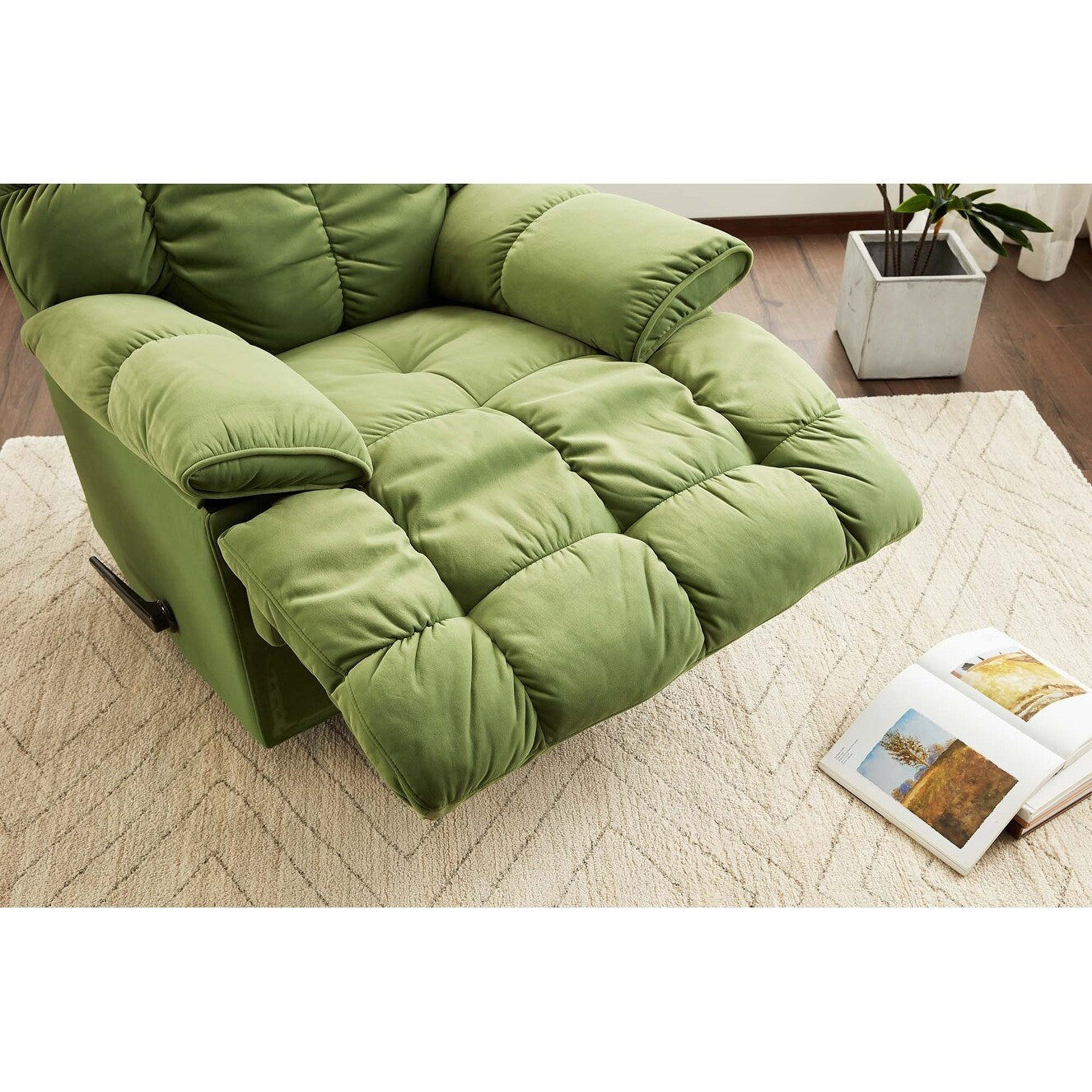 360 Swivel Recliner Upholstery Fabric Glider Rocker Recliner Single Lazy Sofa with Lumbar Support for Living Room