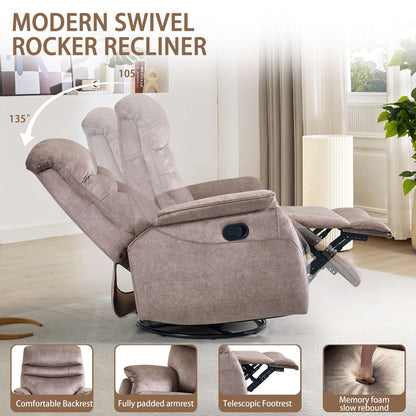 360 Swivel Rocking Recliner Chair Modern Velvet Lounge Chair Adjustable Single Sofa with Lumbar Support