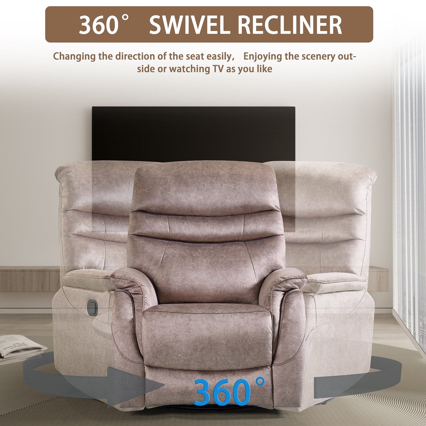 360 Swivel Rocking Recliner Chair Modern Velvet Lounge Chair Adjustable Single Sofa with Lumbar Support