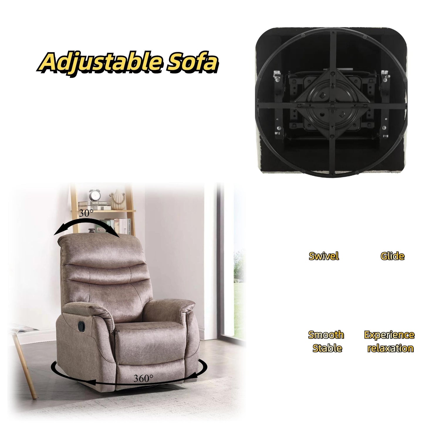 360 Swivel Rocking Recliner Chair Modern Velvet Lounge Chair Adjustable Single Sofa with Lumbar Support