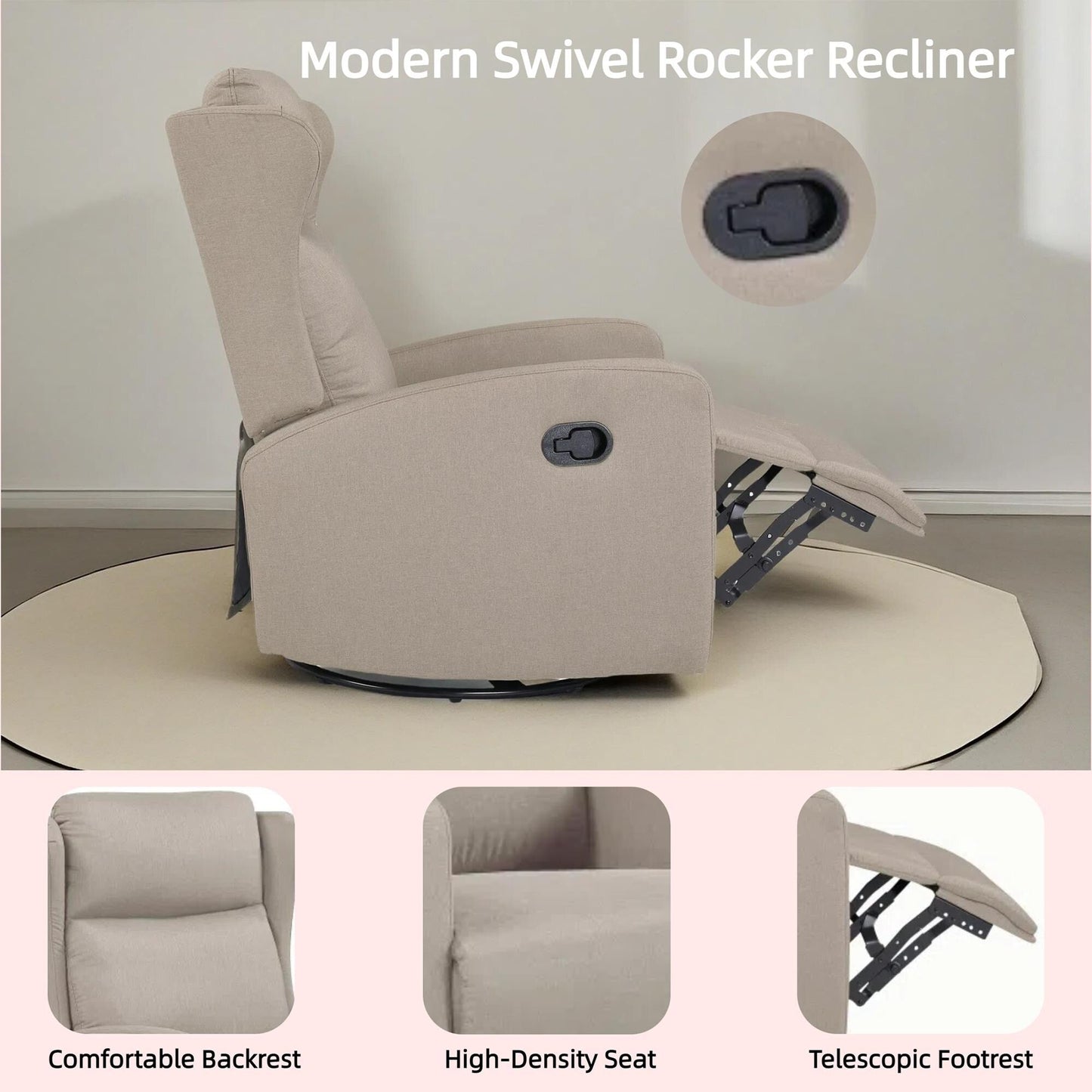 360 Swivel Rocking Recliner Chair with Adjustable Backrest - Modern Design for Living Room, Office and Entertainment Spaces
