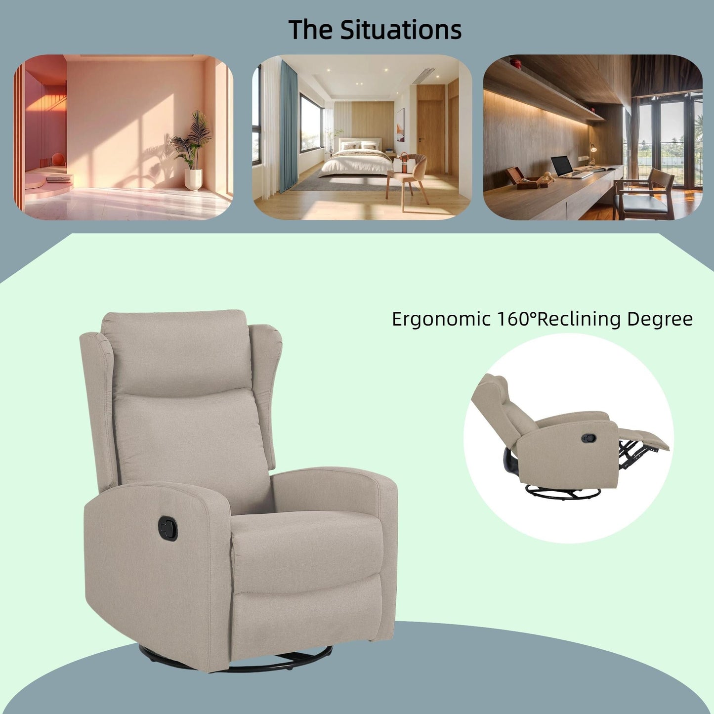 360 Swivel Rocking Recliner Chair with Adjustable Backrest - Modern Design for Living Room, Office and Entertainment Spaces