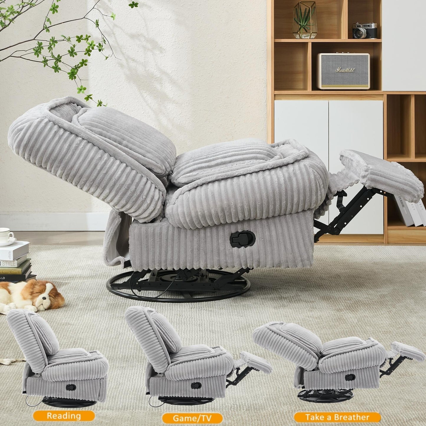 360 Swivel Rocking Recliner with Adjustable Backrest Corduroy