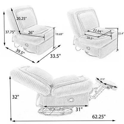 360 Swivel Rocking Recliner with Adjustable Backrest Corduroy