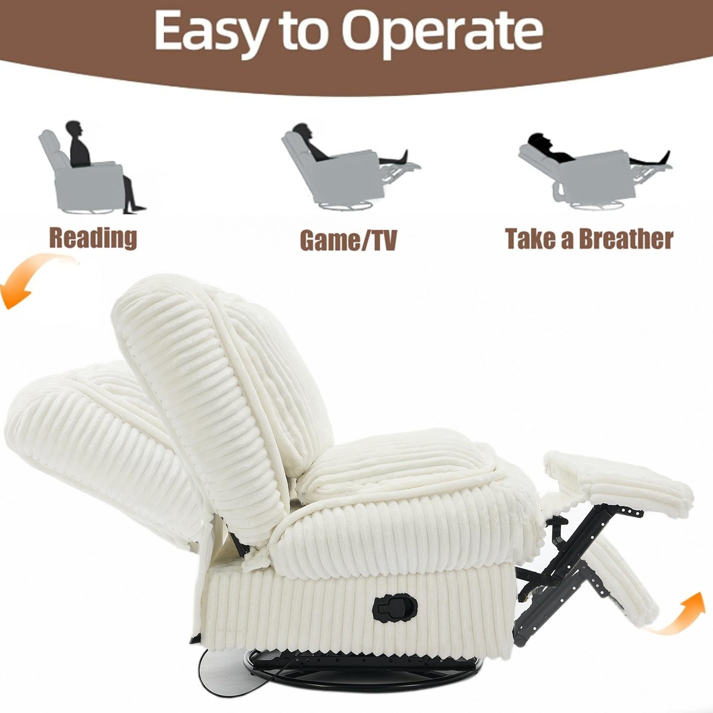 360 Swivel Rocking Recliner with Adjustable Backrest Corduroy