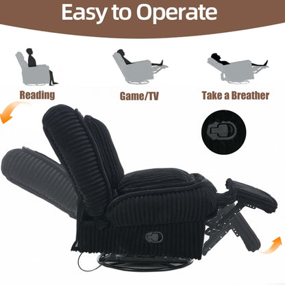 360 Swivel Rocking Recliner with Adjustable Backrest Corduroy
