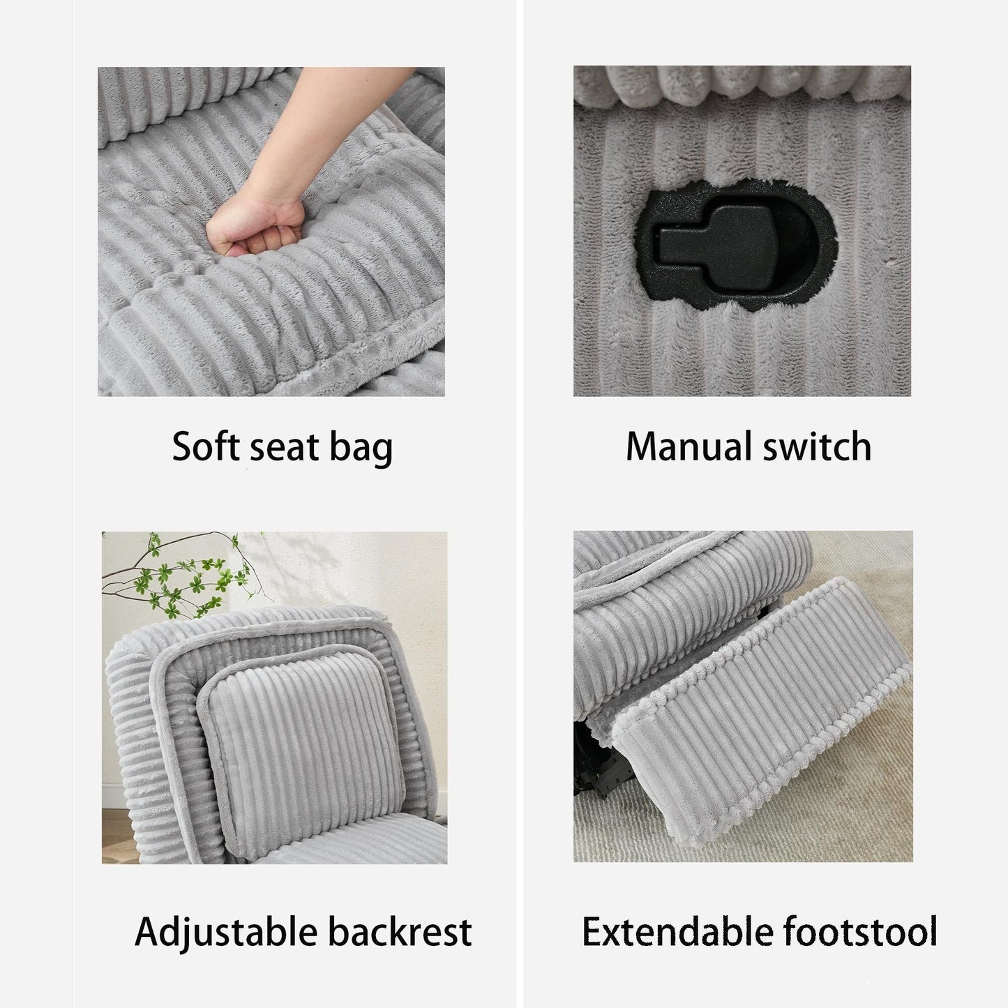 360 Swivel Rocking Recliner with Adjustable Backrest Corduroy