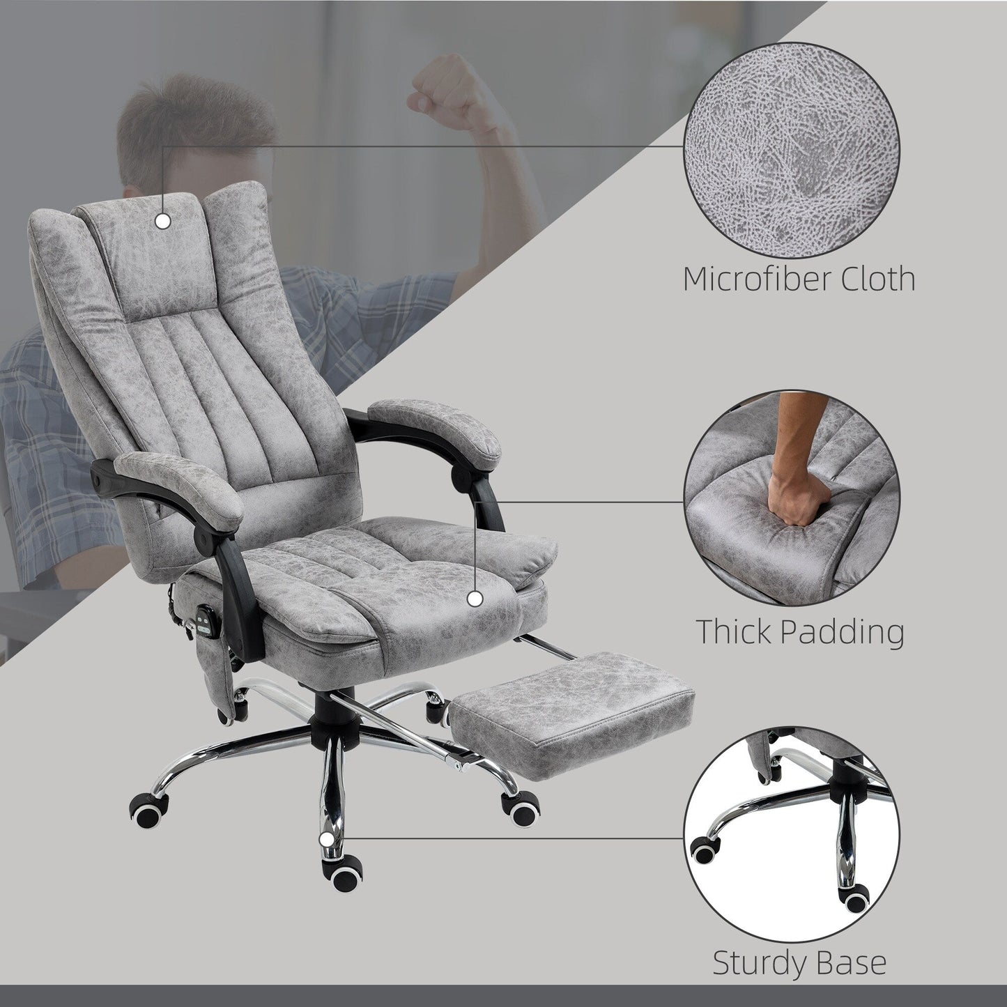 360 swivel Massage Office Chair High Back Recliner Chair with Lumbar Heating, Adjustable Recline and Extendable Footrest