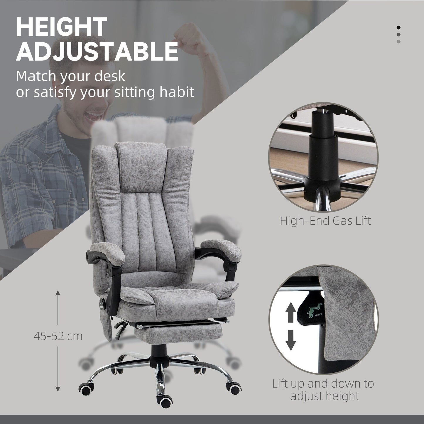 360 swivel Massage Office Chair High Back Recliner Chair with Lumbar Heating, Adjustable Recline and Extendable Footrest