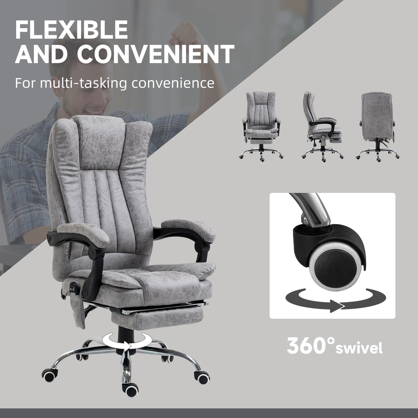 360 swivel Massage Office Chair High Back Recliner Chair with Lumbar Heating, Adjustable Recline and Extendable Footrest