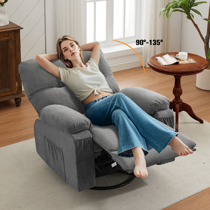 360° Linen Swivel Rocker Recliner with Side Pockets
