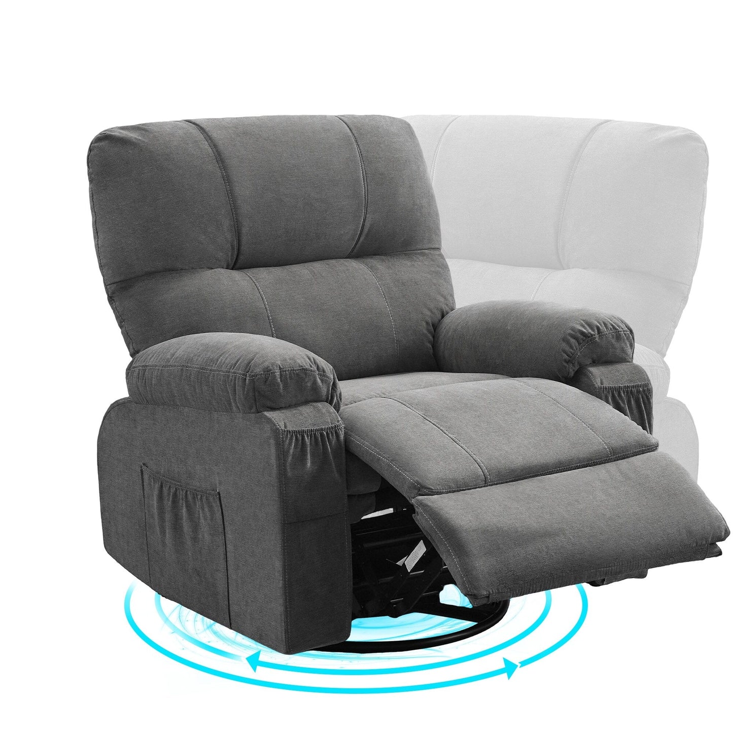360° Linen Swivel Rocker Recliner with Side Pockets