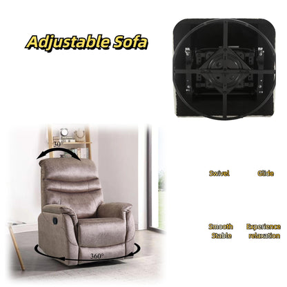 360° Rocking Swivel Recliner Chair with Adjustable Backrest, Durable Fabric, Modern Reclining Sofa with Lumbar Support