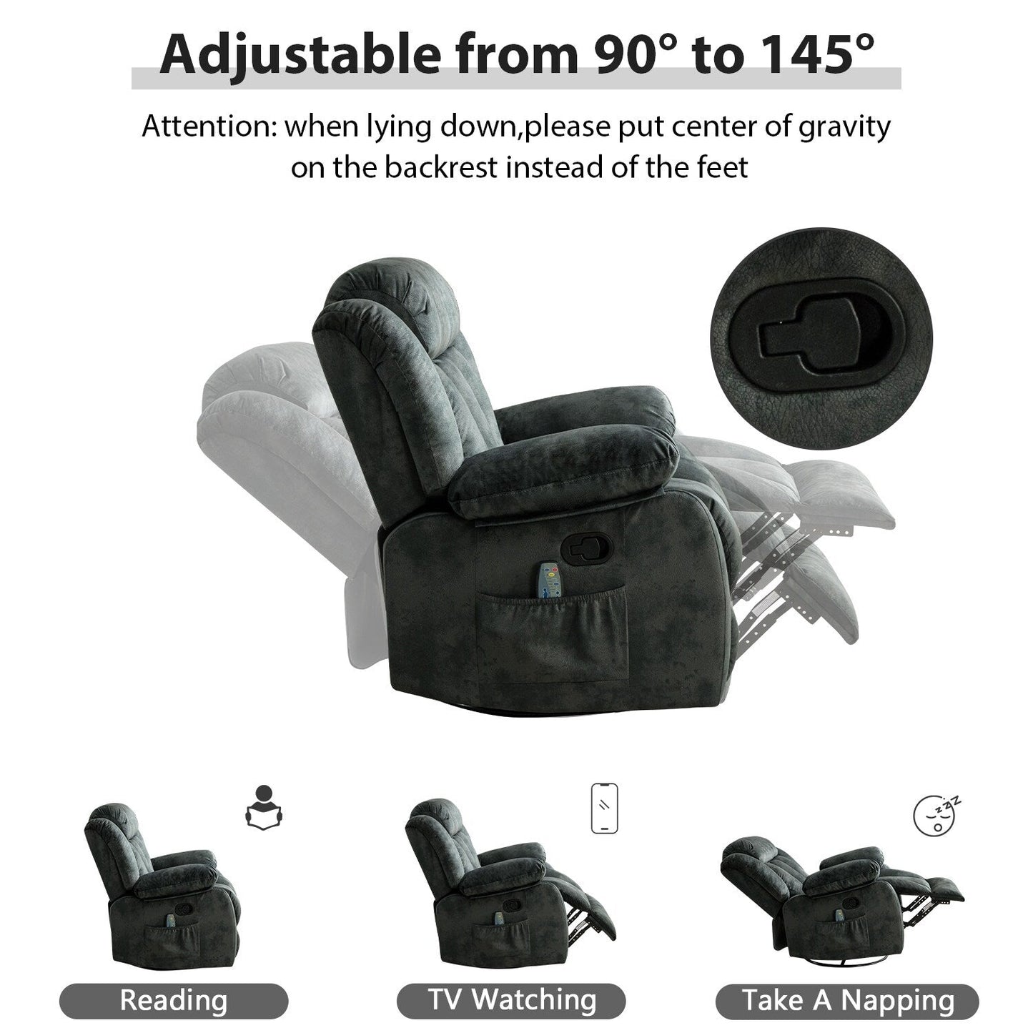 360° Rotatable Swing Manual Massage Rocker Recliner With Heat And Vibration