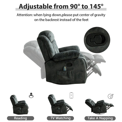 360° Rotatable Swing Manual Massage Rocker Recliner With Heat And Vibration