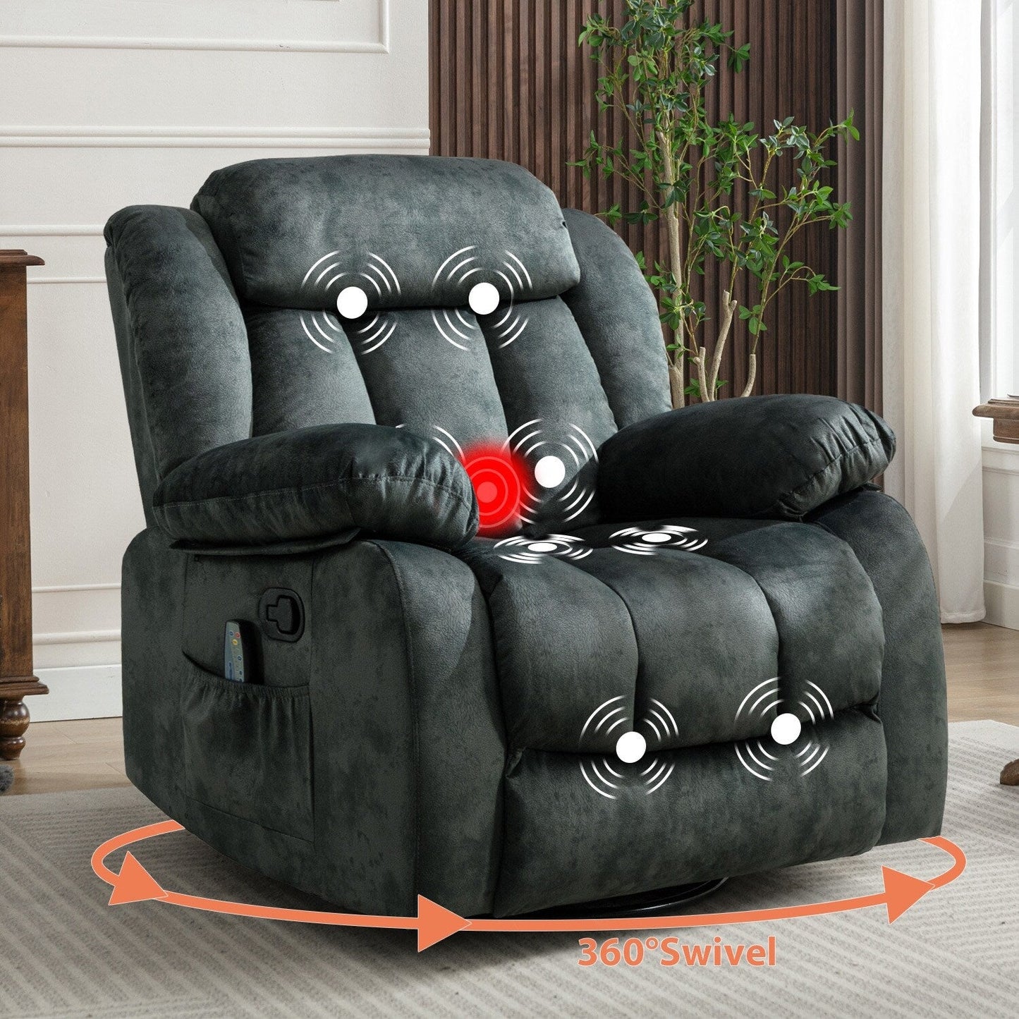 360° Rotatable Swing Manual Massage Rocker Recliner With Heat And Vibration