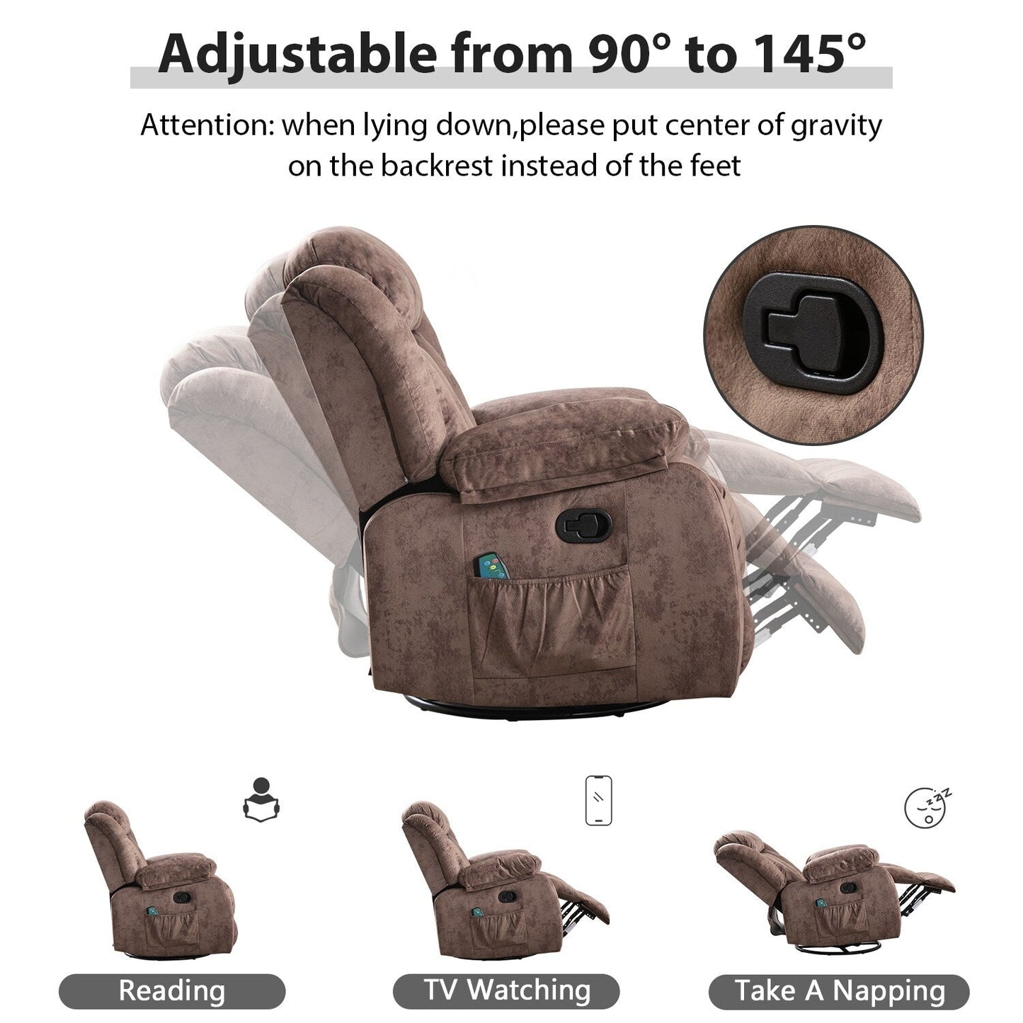 360° Rotatable Swing Manual Massage Rocker Recliner With Heat And Vibration